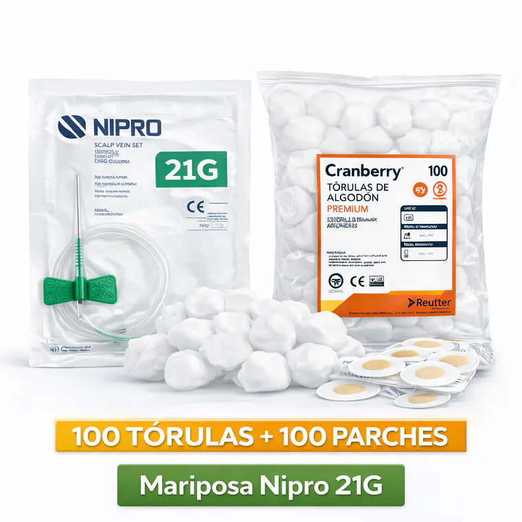 Mariposa Nipro 21G + Tórulas + Parches Kit 2