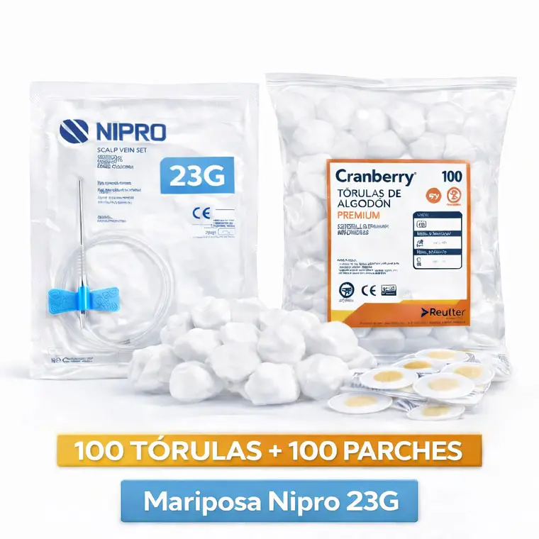 Mariposa Nipro 23G + Tórulas + Parches Kit 2