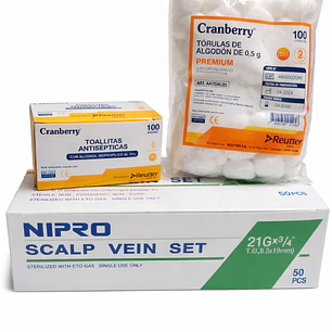 Kit Mariposa 21G 50 + 100 Tórulas + 100 Toallas