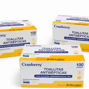 Pack 3 Toallitas Antisépticas Cranberry Alcohol 70%