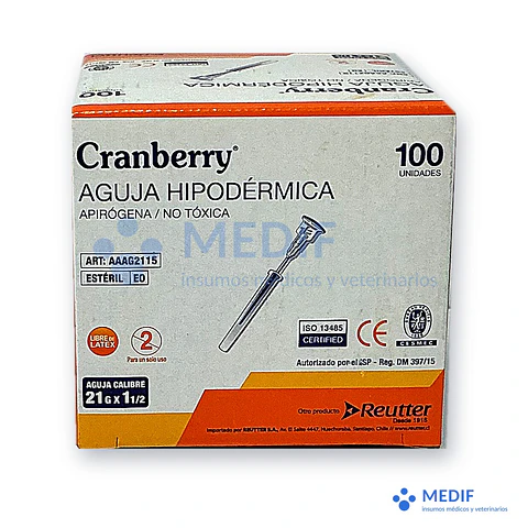 Aguja hipodérmica 21G x 11/2 pulg. (caja 100)