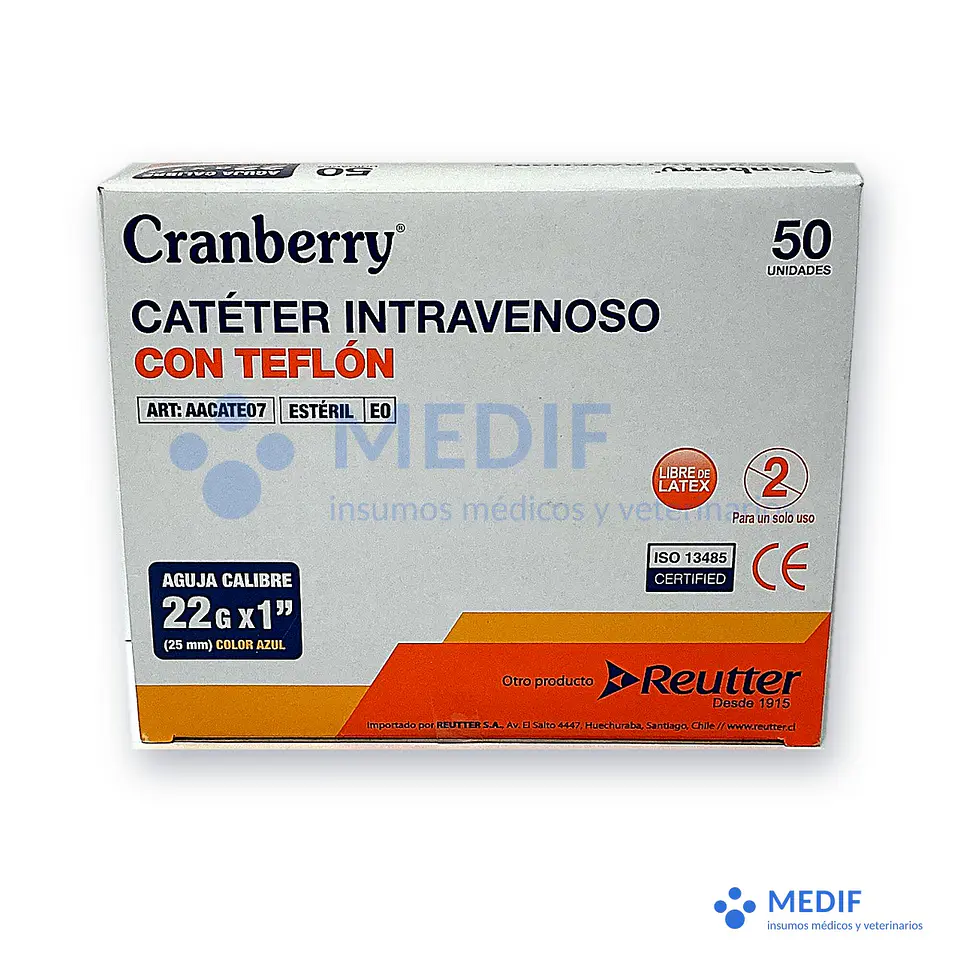 Catéter intravenoso con teflón 22G x 1 pulg. (caja 50) 1