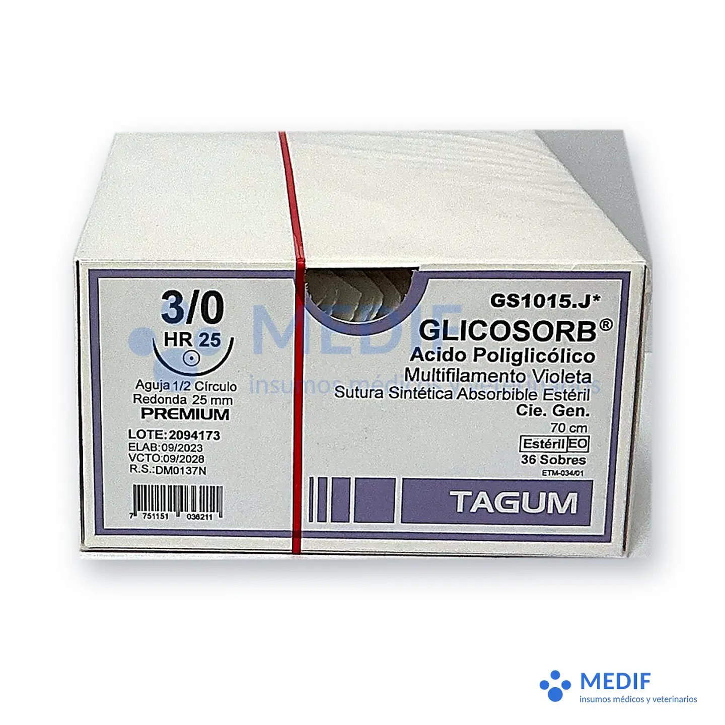 Sutura Glicosorb 3/0 ácido poliglicólico (caja 36 sobres) 1