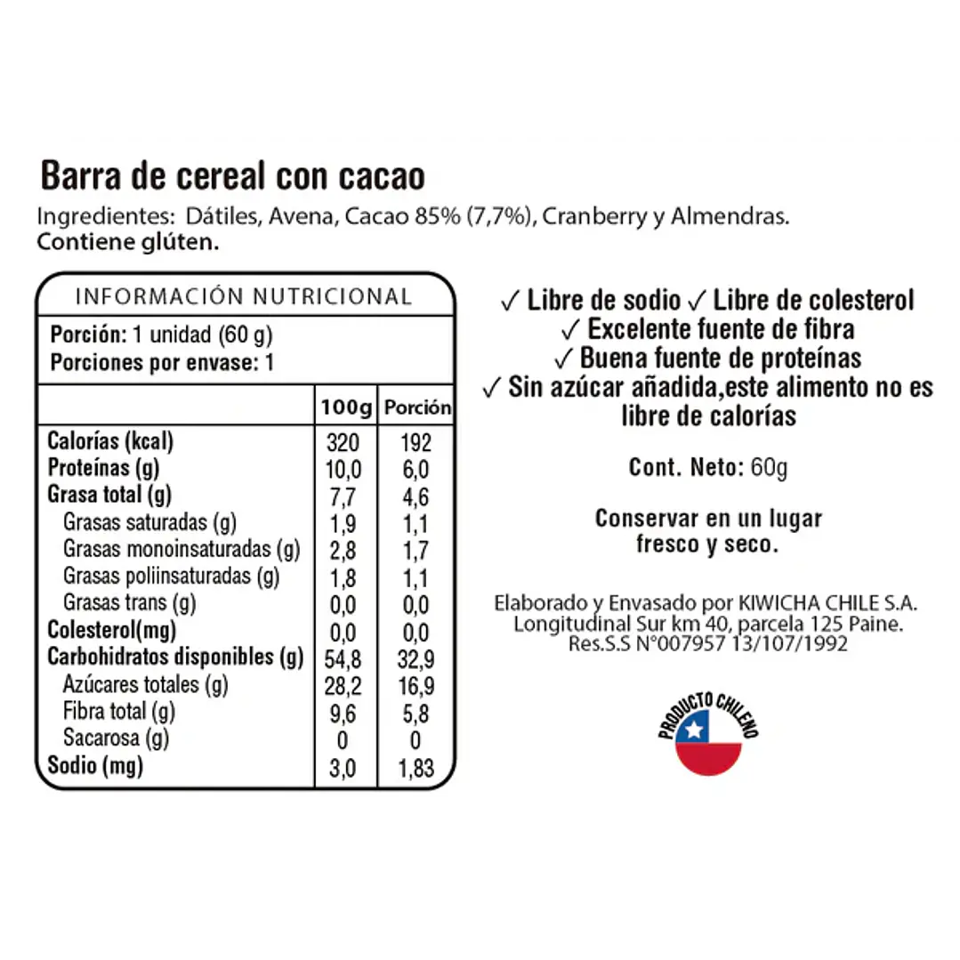 Pack Kiwicha 12 Barras Energéticas Cacao  3