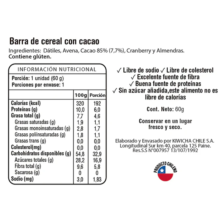 Pack Kiwicha 12 Barras Energéticas Cacao  3