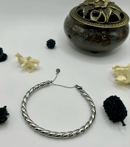 Pulseira Bangle Corda Prata Aço Inoxidável Tamanho único