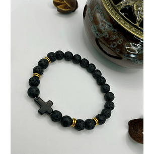 Golden Volcanic Rock LAVA NEGRA - Elastic Natural stone bracelet