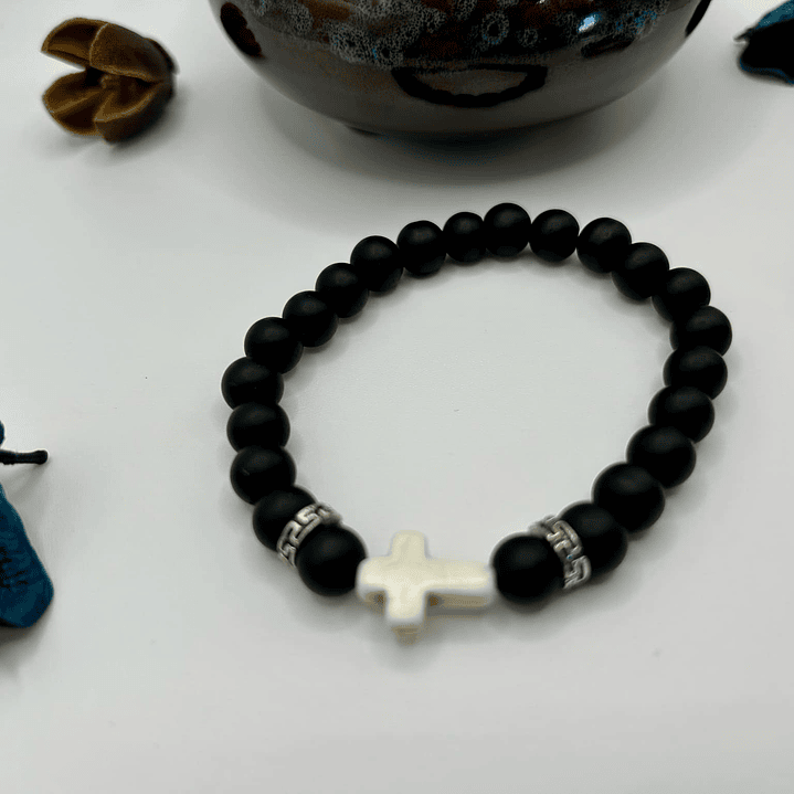 LAVA NEGRA Preto Fosco - Pulseira elástica de pedra natural 2