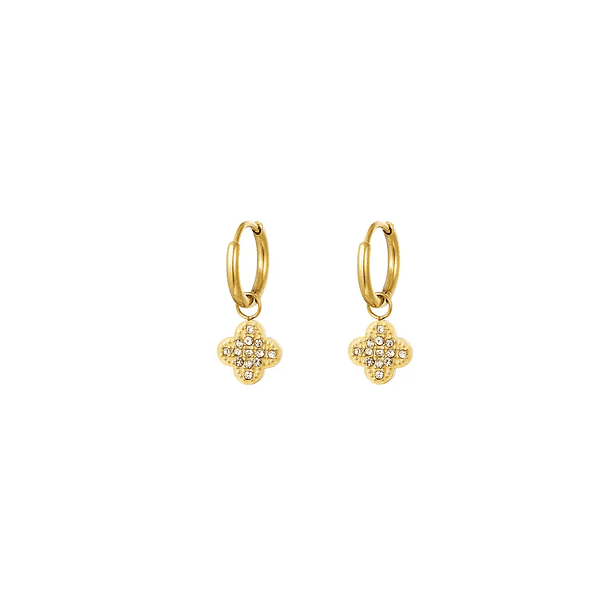 Elegant Stainless Steel Hoop Earrings with Pave Clover Charm 2