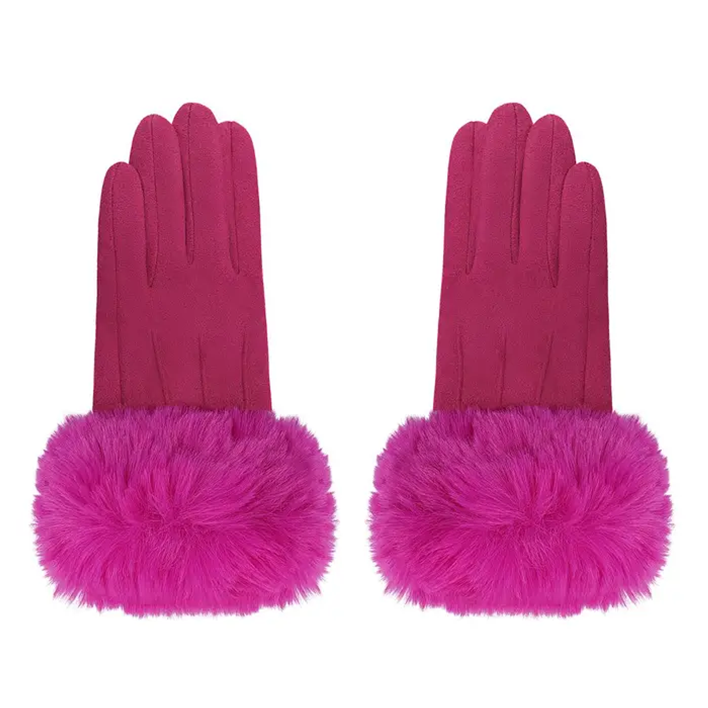 Fuchsia Faux Fur Trim Gloves 1