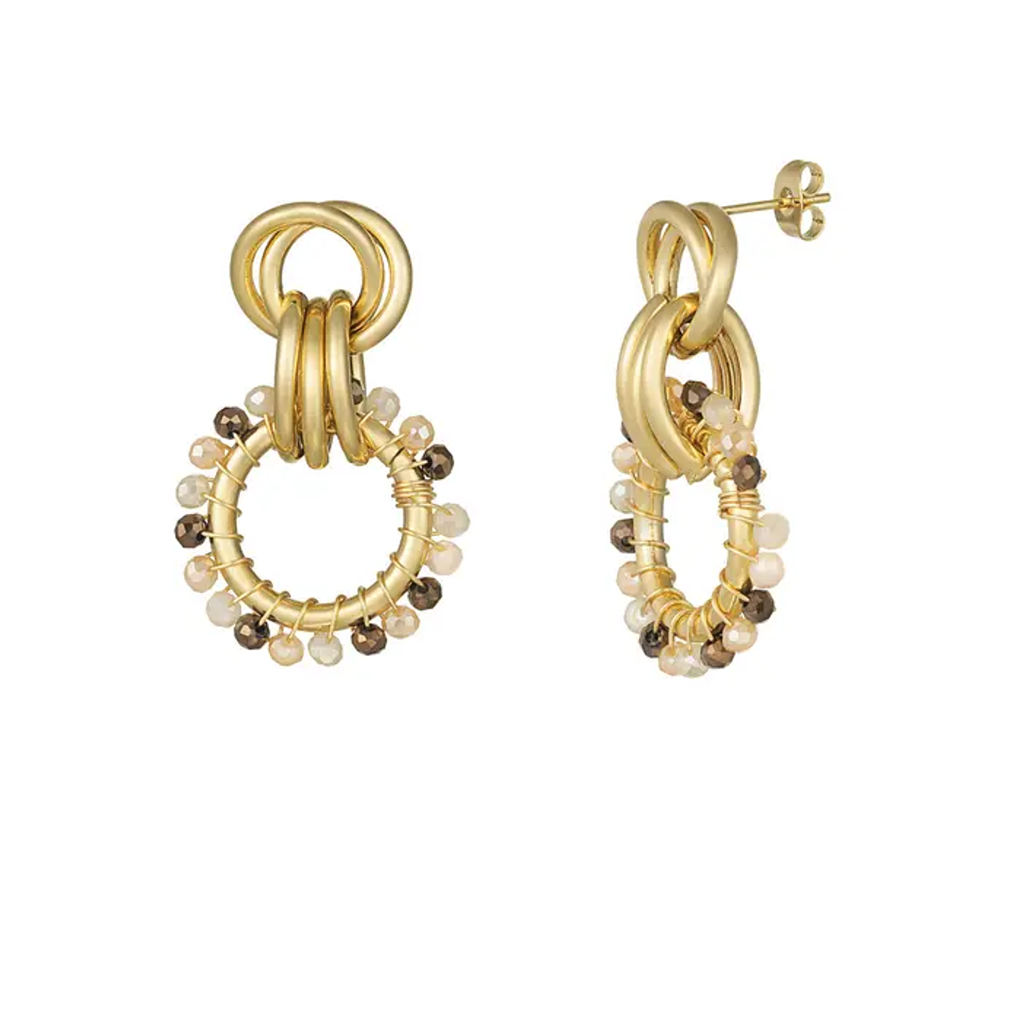 Gold-Tone Hoop Earrings with Beaded Accents 2