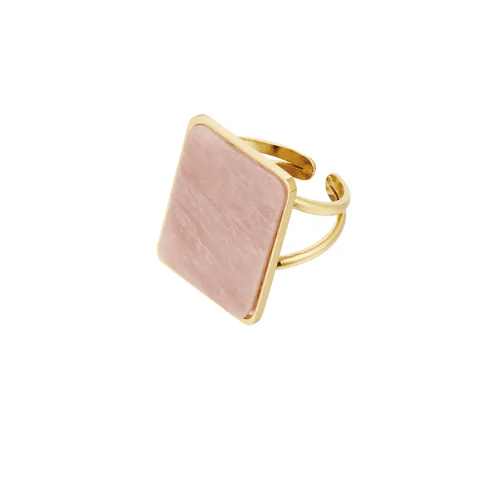 Square Pink Stone Gold-Tone Ring 2