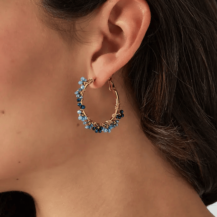 Gold-Tone Hoop Earrings with Blue Beaded Accents 3