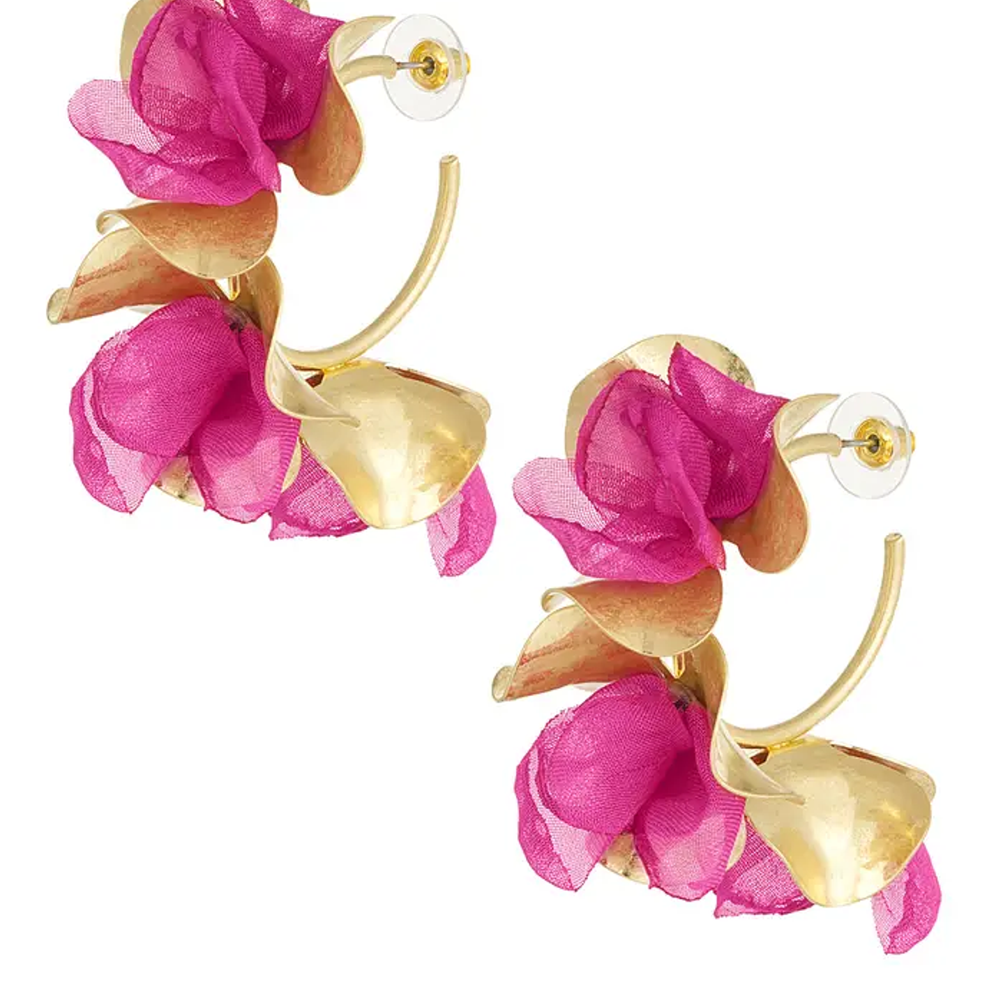 Gold and Fuchsia Floral Hoop Earrings 2