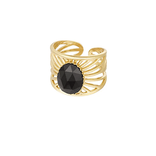 Gold-Tone Ring with Black Stone Accent