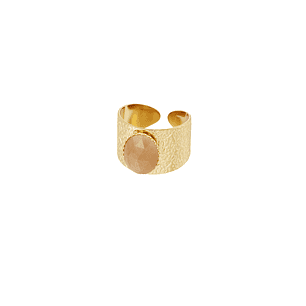 Textured Gold Cuff Ring with Beige Stone