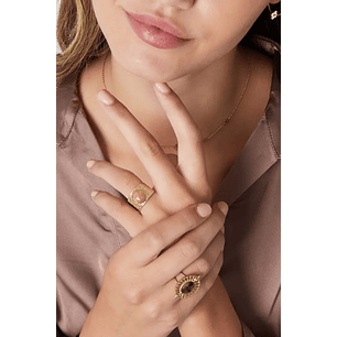 Textured Gold Cuff Ring with Beige Stone