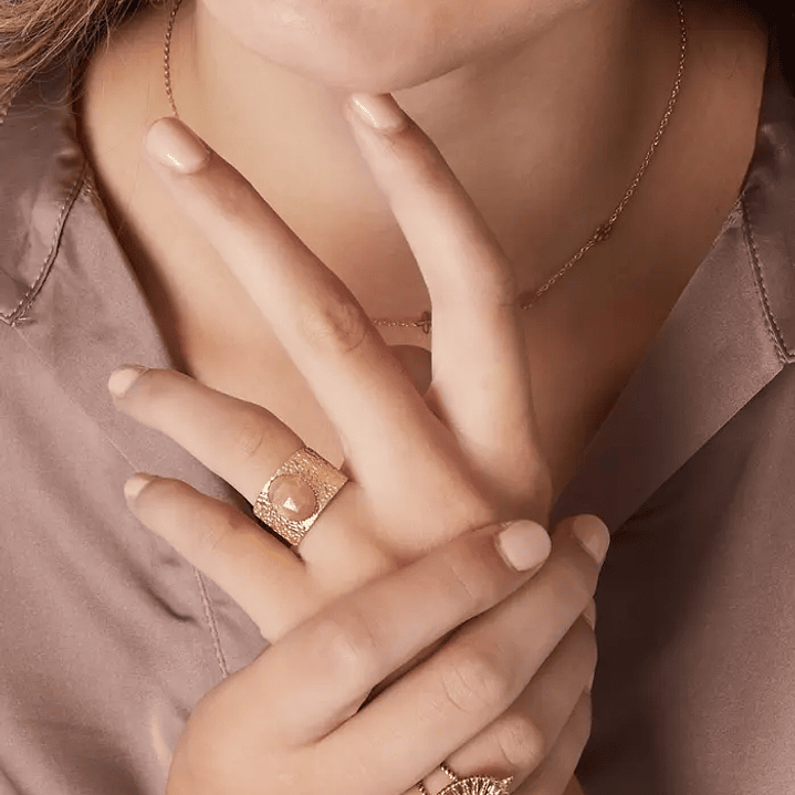 Textured Gold Cuff Ring with Beige Stone 1