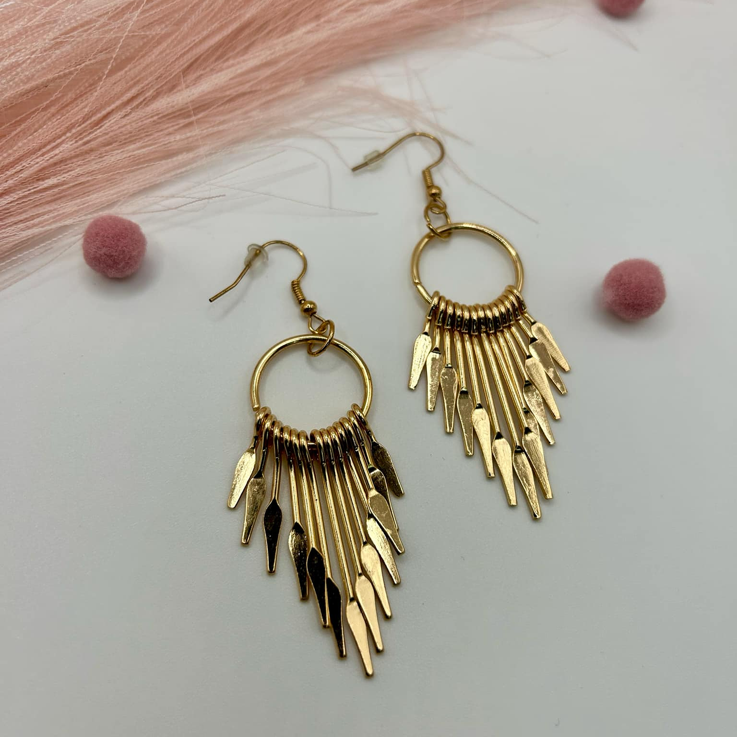 Boho Gold Fringe Hoop Earrings 1