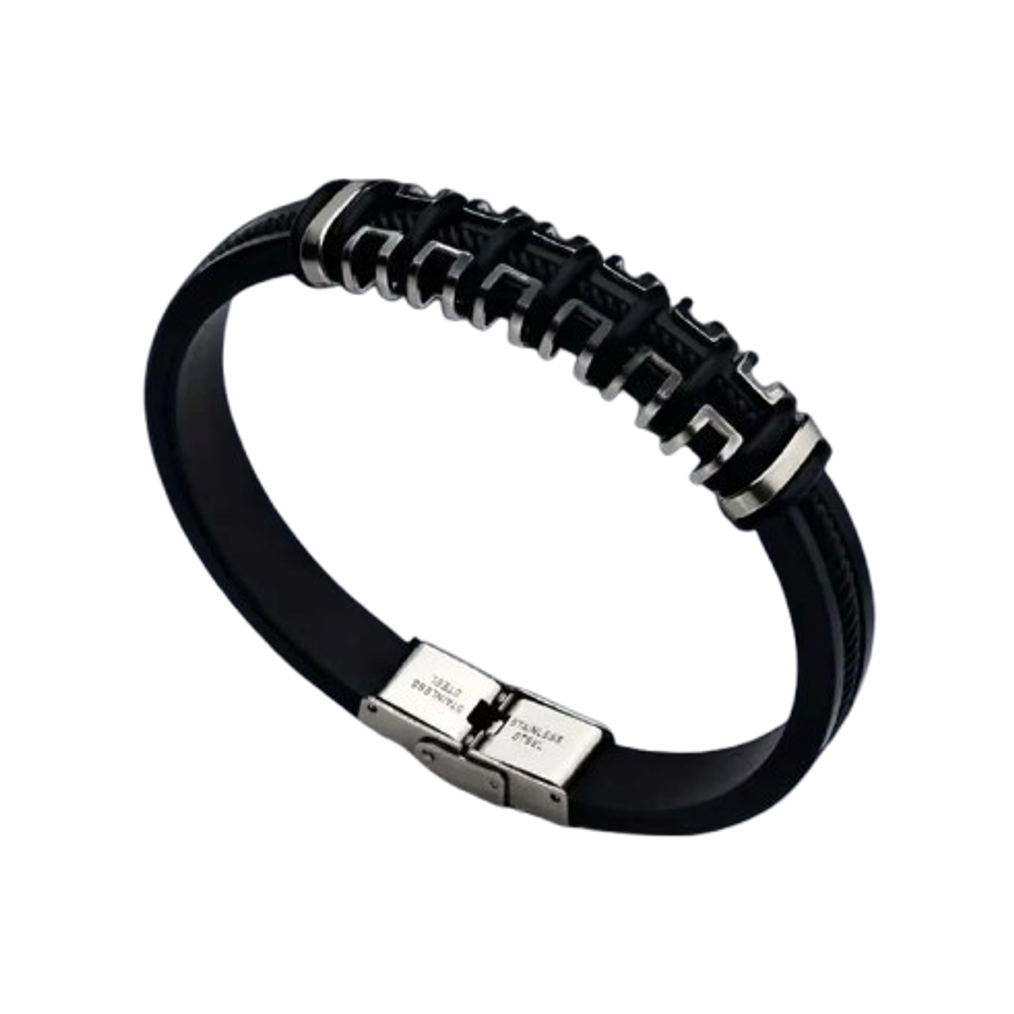 Men's Black Silicone and Stainless Steel Bracelet 1