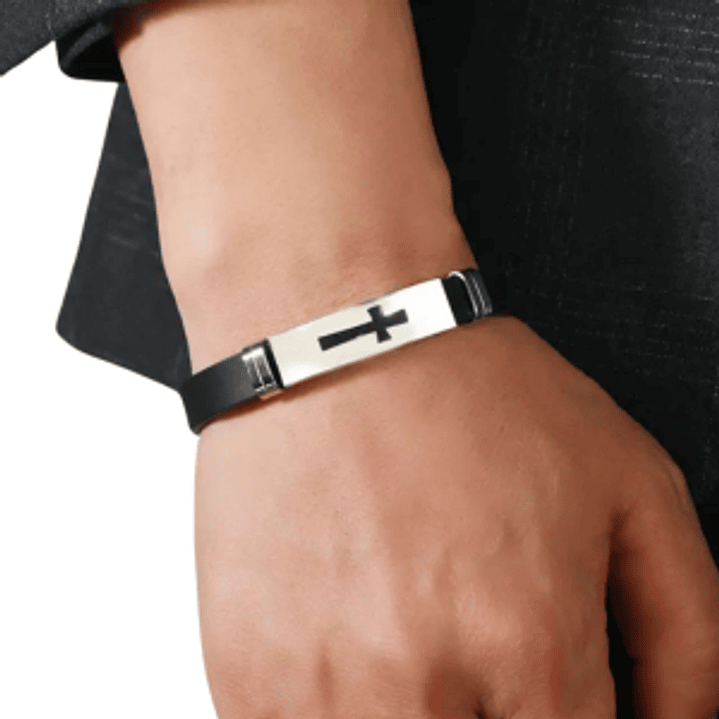 Men's Black Silicone Bracelet with Cross Detail 1