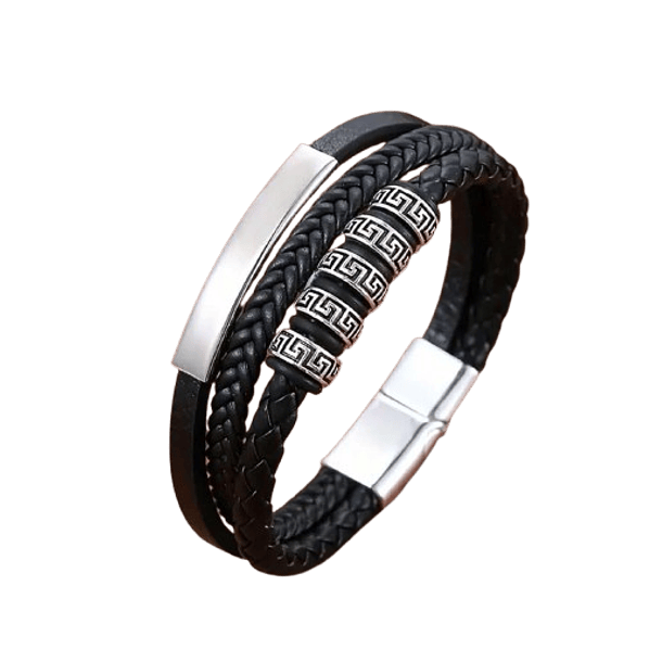 Men's Braided Leather Bracelet with Stainless Steel Accents 3