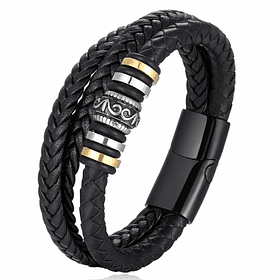 Men's Braided Leather Bracelet with Mixed Metal Beads