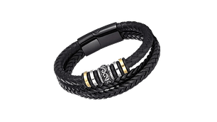 Pulseira masculina de Aço e couro trançado 