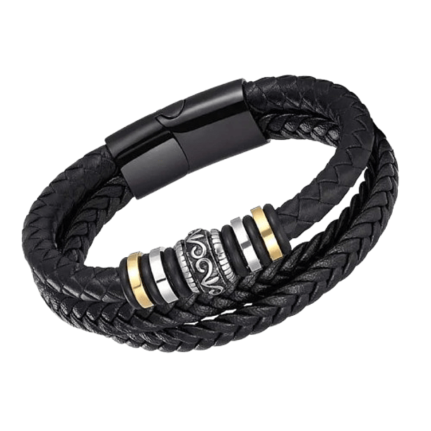 Men's Braided Leather Bracelet with Mixed Metal Beads 2