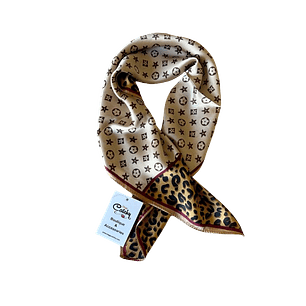 Dual-Pattern Beige & Leopard Silk Scarf