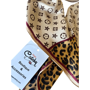 Dual-Pattern Beige & Leopard Silk Scarf