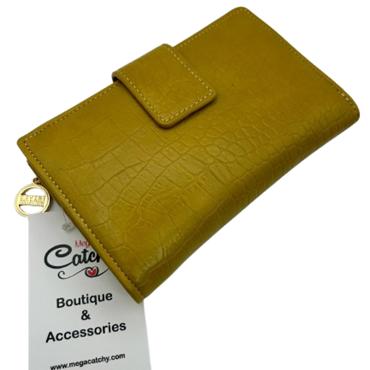 Mustard Croc-Embossed Wallet by Coveri Collection 3