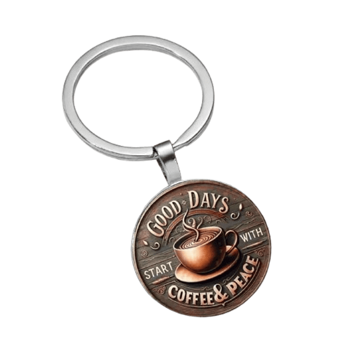 Good Days Start with Coffee & Peace Keychain 1