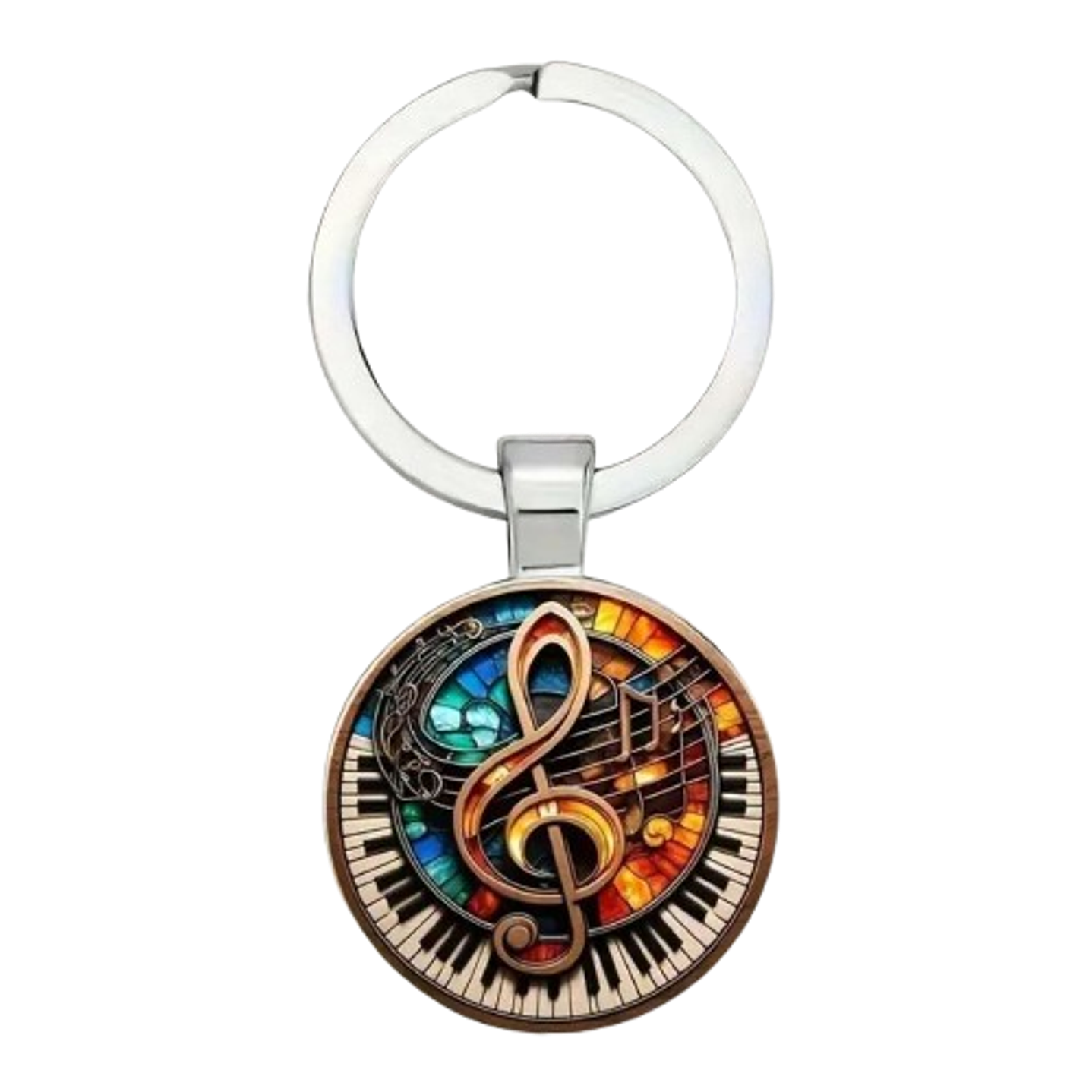 Musical Harmony Keychain - Treble Clef & Piano Design 1