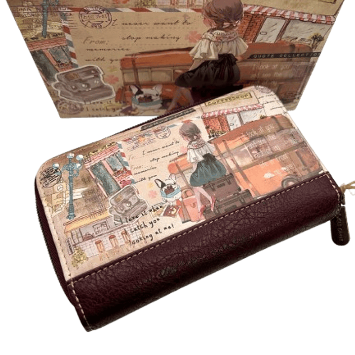 Vintage Coffee Shop Wallet - Travel Diary Design 1