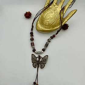 Boho Ceramic Bead Butterfly Necklace - Adjustable Length