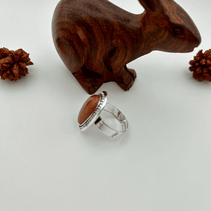 Stainless Steel Statement Ring with Natural Stone - Hammered Finish