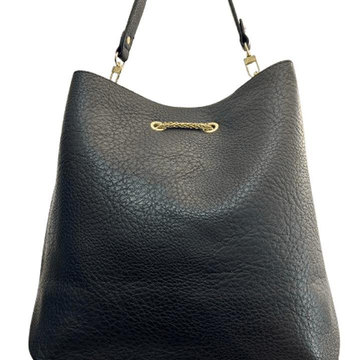 Elegant Black Bucket Bag with Gold Chain Detail 4