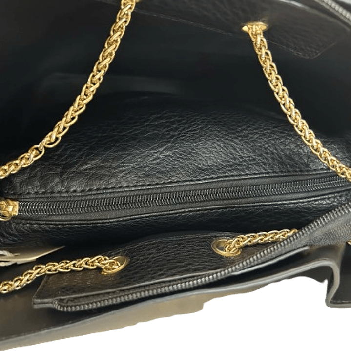 Elegant Black Bucket Bag with Gold Chain Detail 6