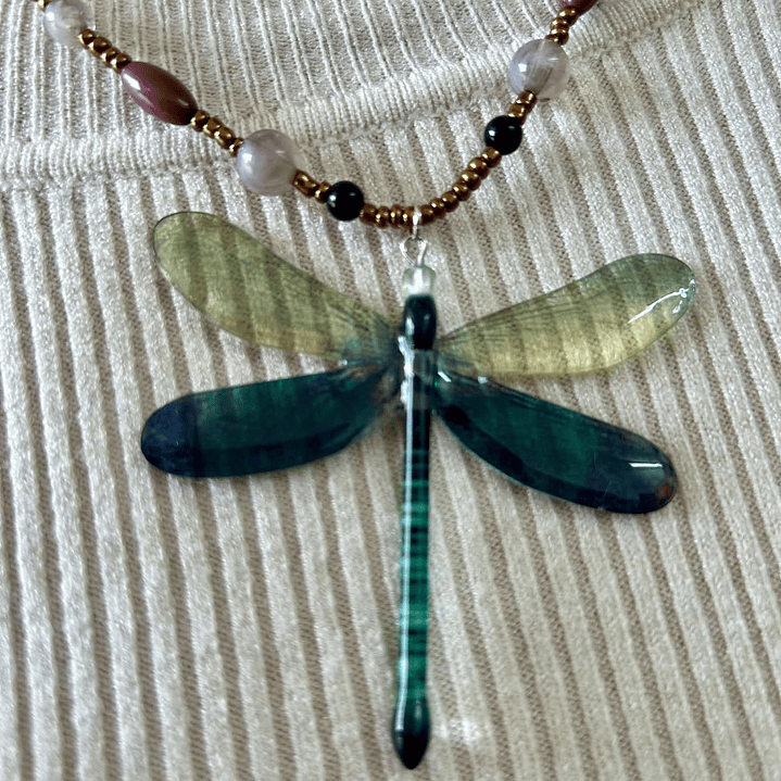 Vintage Bohemian Dragonfly Pendant Necklace with Beaded Chain 3