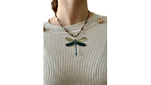 Collier pendentif libellule bohème vintage avec chaîne perlée