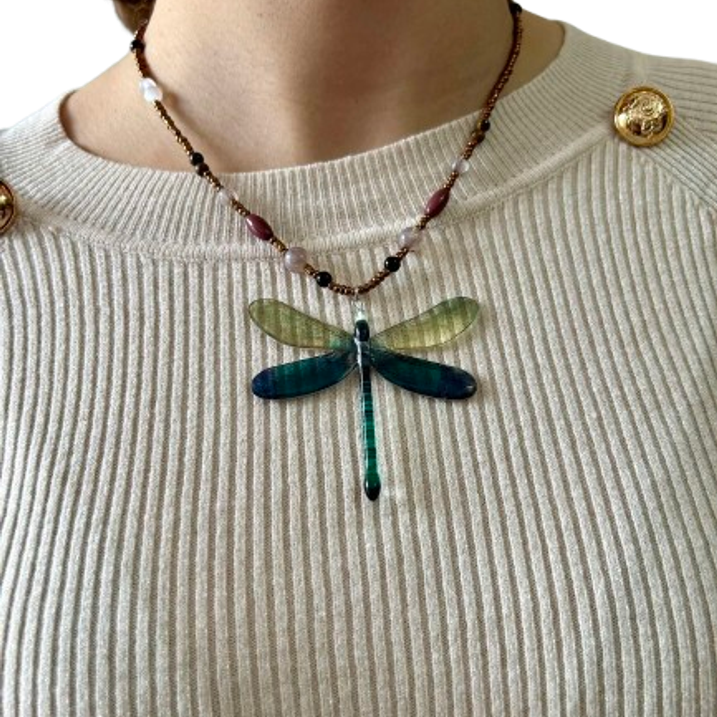 Vintage Bohemian Dragonfly Pendant Necklace with Beaded Chain 1