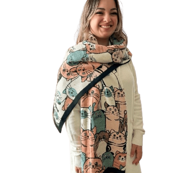 Cashmere-Feel Cat Print Scarf 3