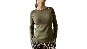 Olive Button-Accent Ribbed Sweater