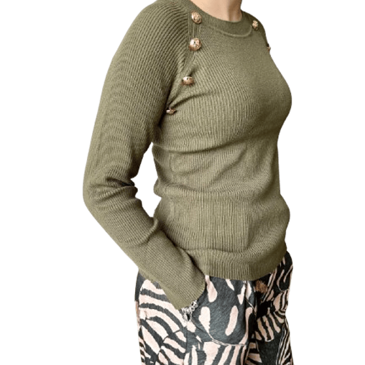 Olive Button-Accent Ribbed Sweater 3