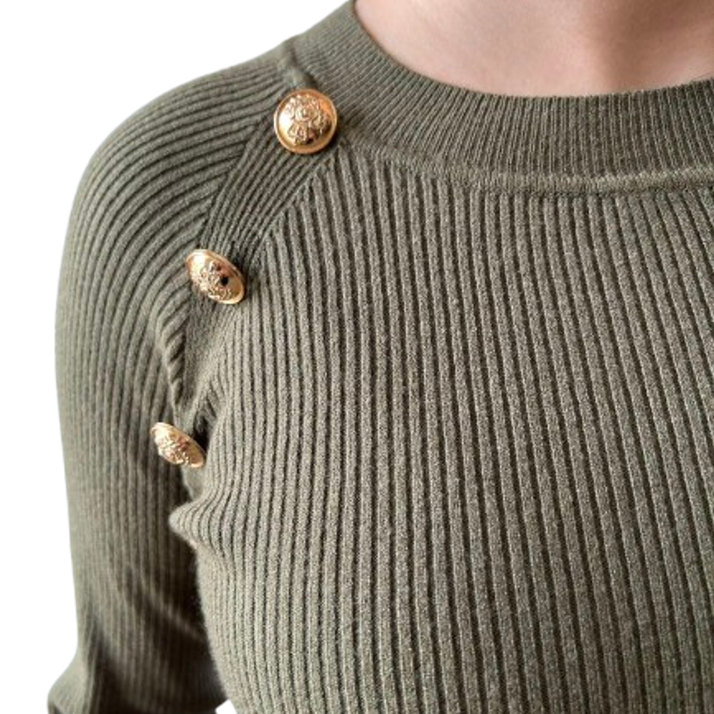 Olive Button-Accent Ribbed Sweater 4