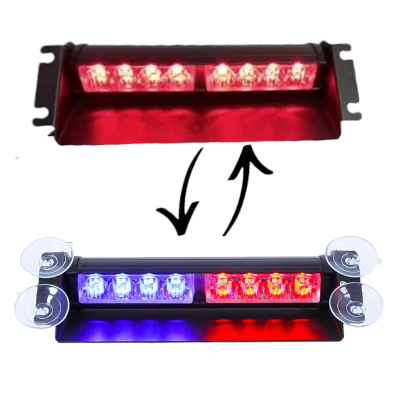 BALIZA PARABRISA DOS MODULOS (4 LED) TODO ROJO - 1/2 ROJO 1/2 AZUL