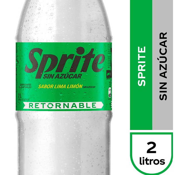 Sprite 2 litros sin azúcar retornable. 