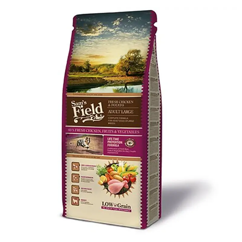 Sam's Field Ração Cão Adulto Para Raças Grandes Low Grain Frango & Batata 13Kg
