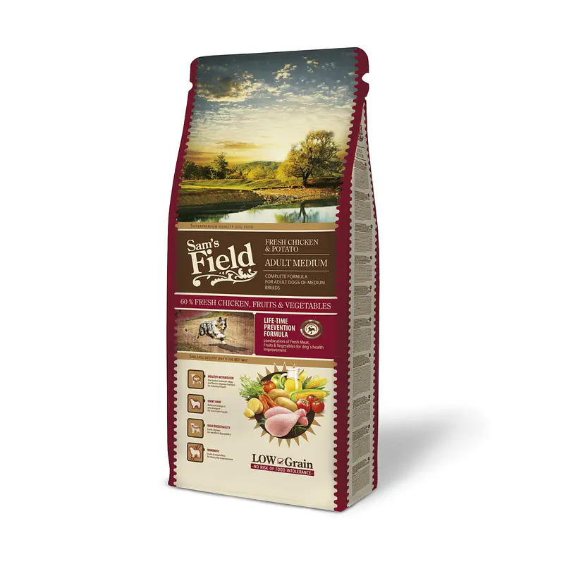 Sam's Field Low Grain Frango e Batata p/Adulto Médio 13Kg